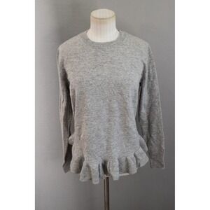 Autumn Cashmere Cashmere Sweater Large Grey Crew Neck Long Sleeve Ruffle New